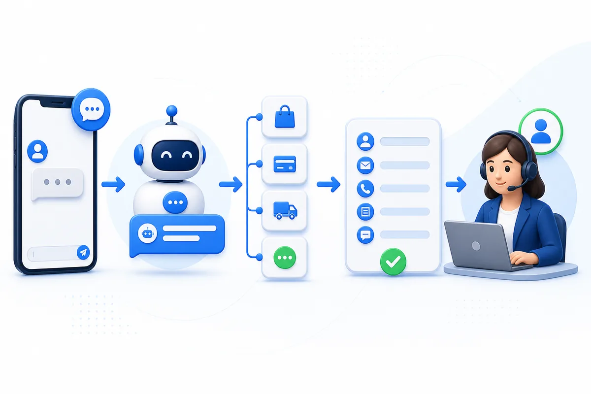 WhatsApp API automation flow from customer message to human support